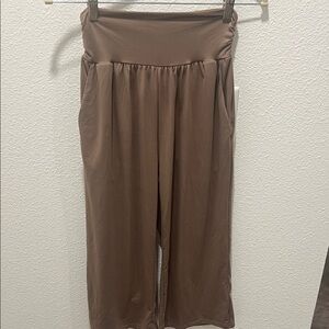 Brown Cropped Wide-Leg Pants